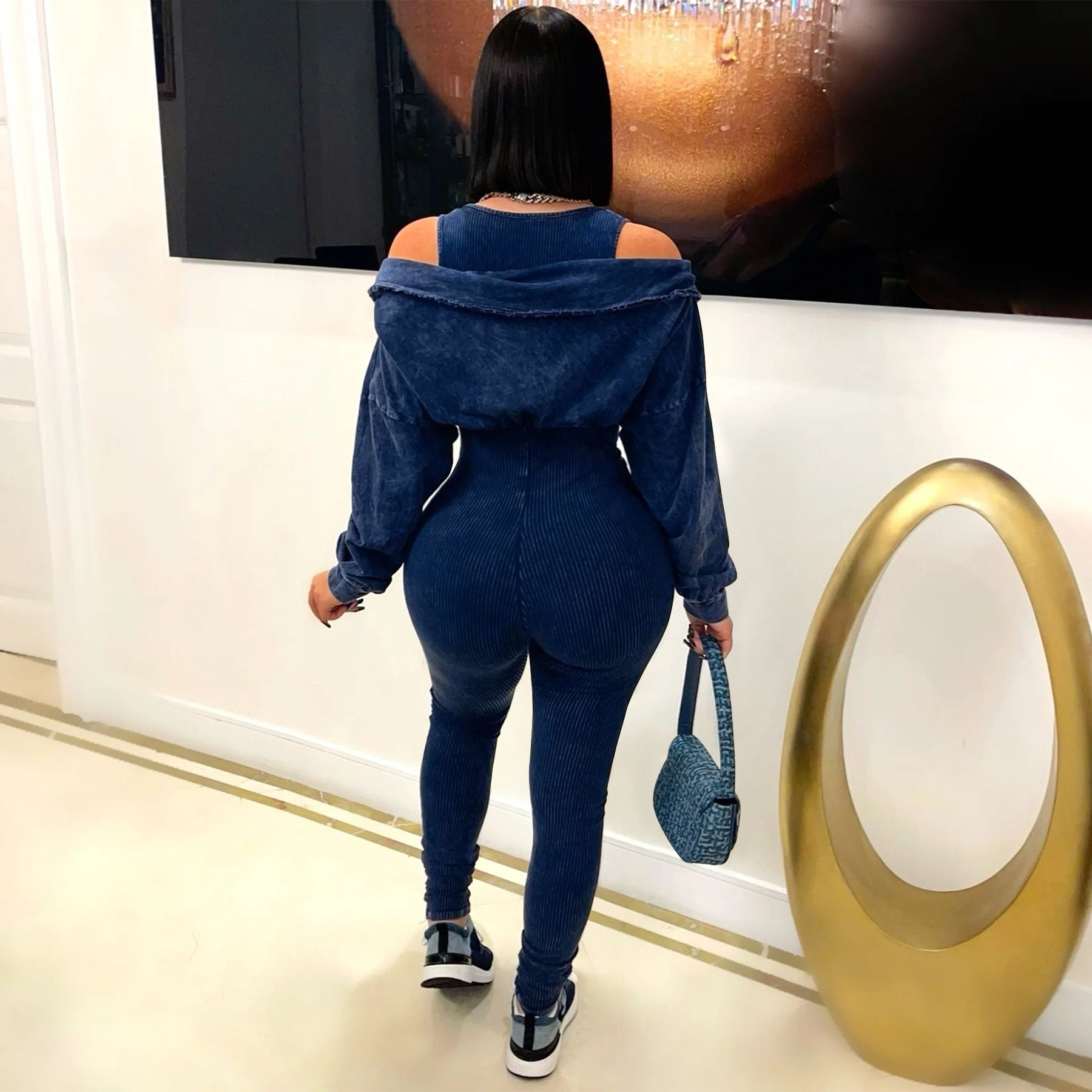 Fashionable women's clothing washed sexy off-shoulder Tight Fitting Jumpsuit