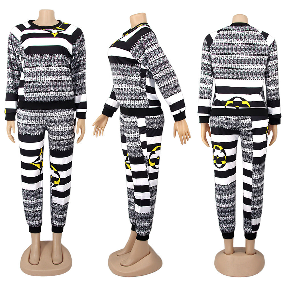 Women Long Sleeve Top and Pants Printed Casual Two-piece Set 6