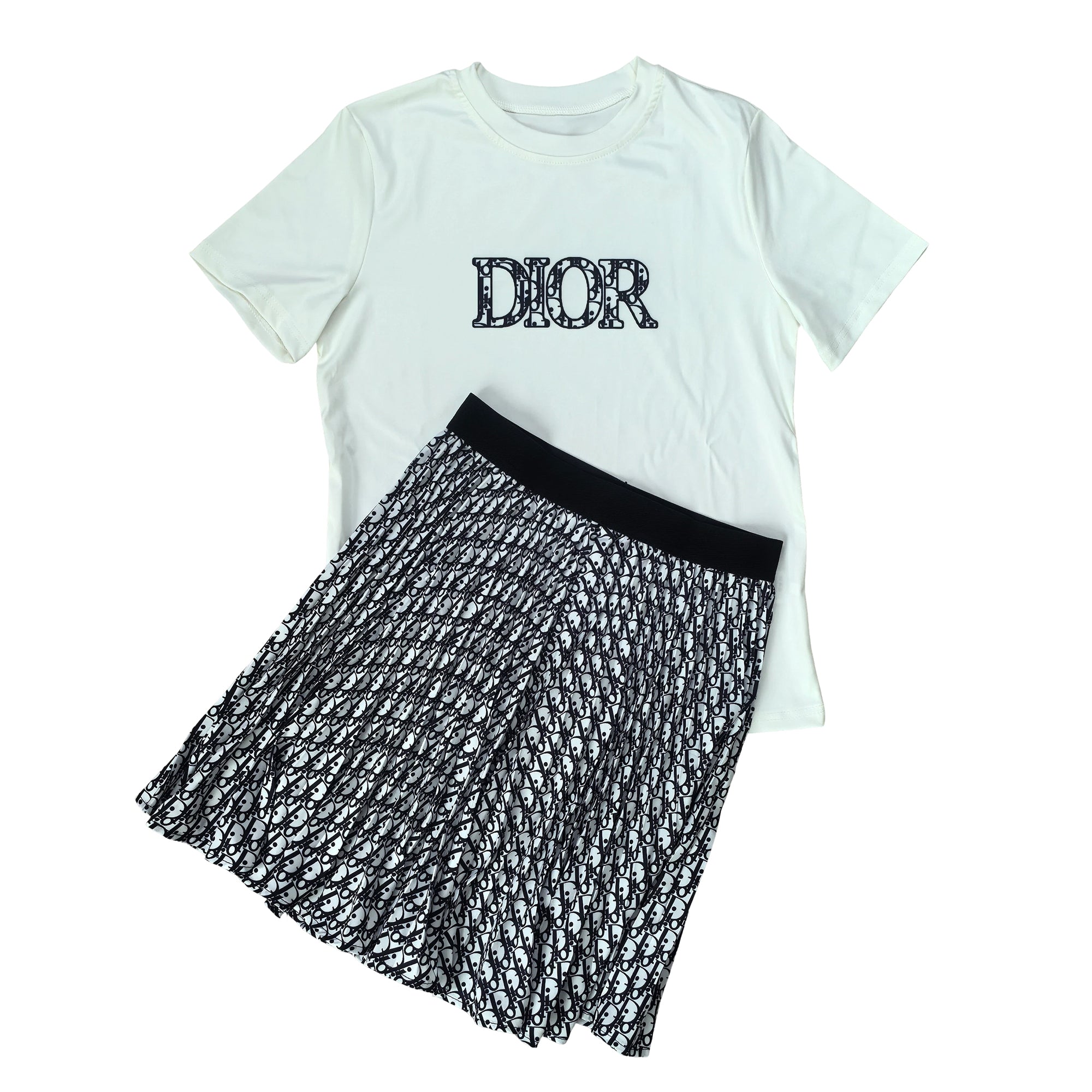 Summer Fashion Casual Short Sleeve T-shirt Pleated Skirt Sexy Two-Piece Set 9