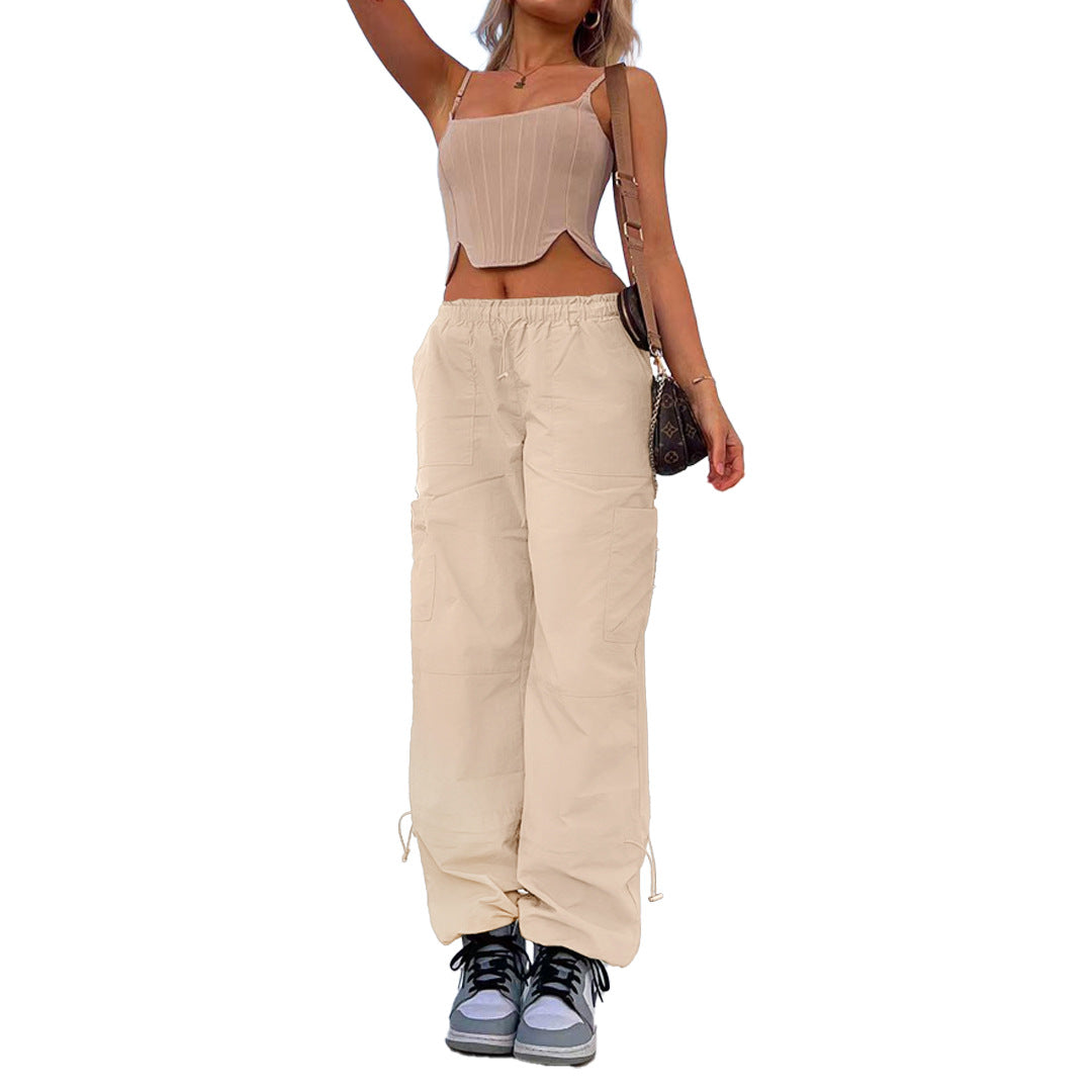 Women's Loose Lace-Up Multi-Pocket Stretch Cargo Casual Pants 12