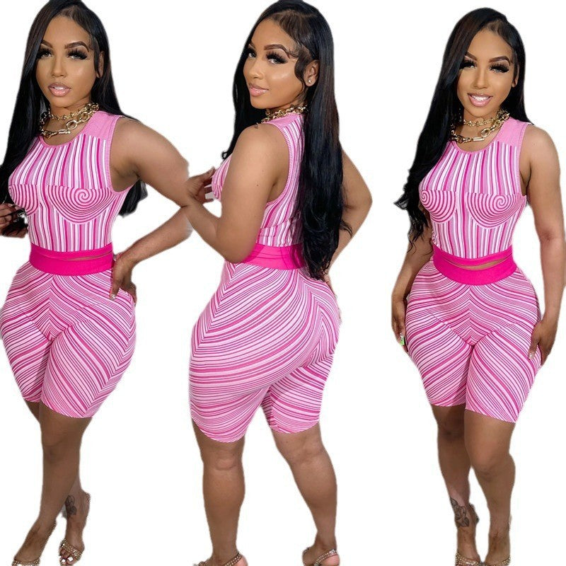 Women Summer Casual Print Sports Tank Top and Shorts Two-piece Set 5