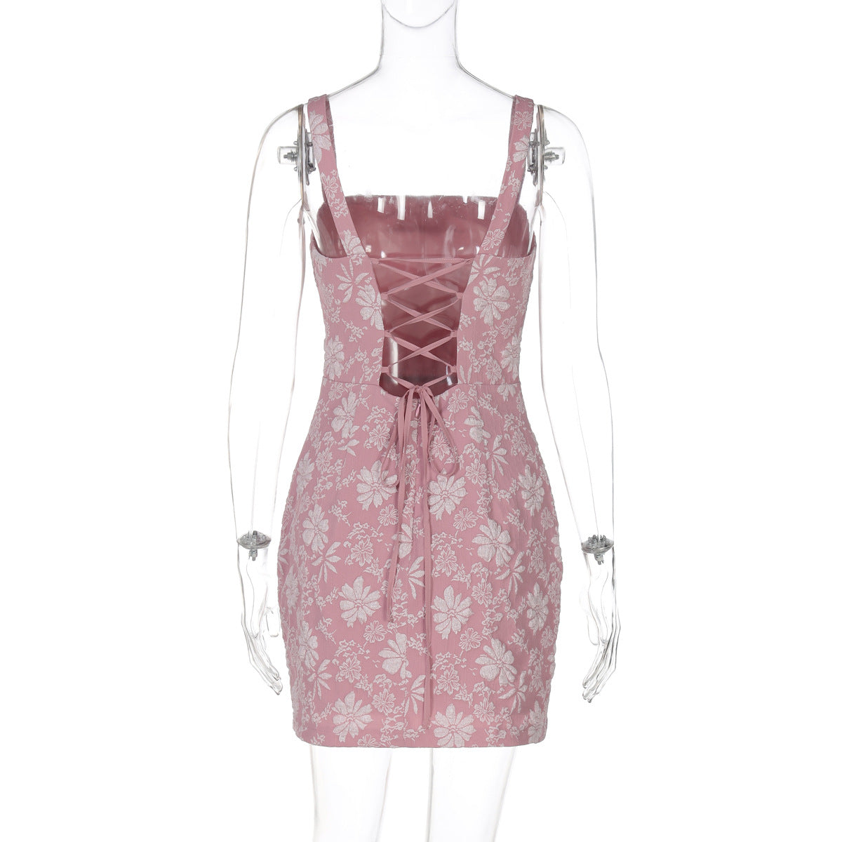 Women floral hollow Lace-Up Mini Strap Dress 8