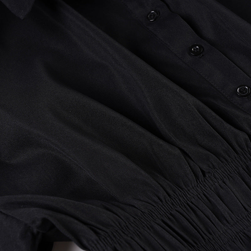 Women Pleated Casual Solid V-Neck Shirt 14