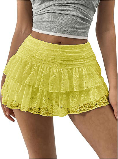 Multi-Layered Cake Skirt Sexy Fashion Lace Trim Mini Skirt