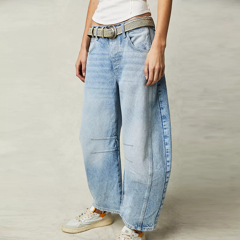 Women Loose Washed Denim Pants 7