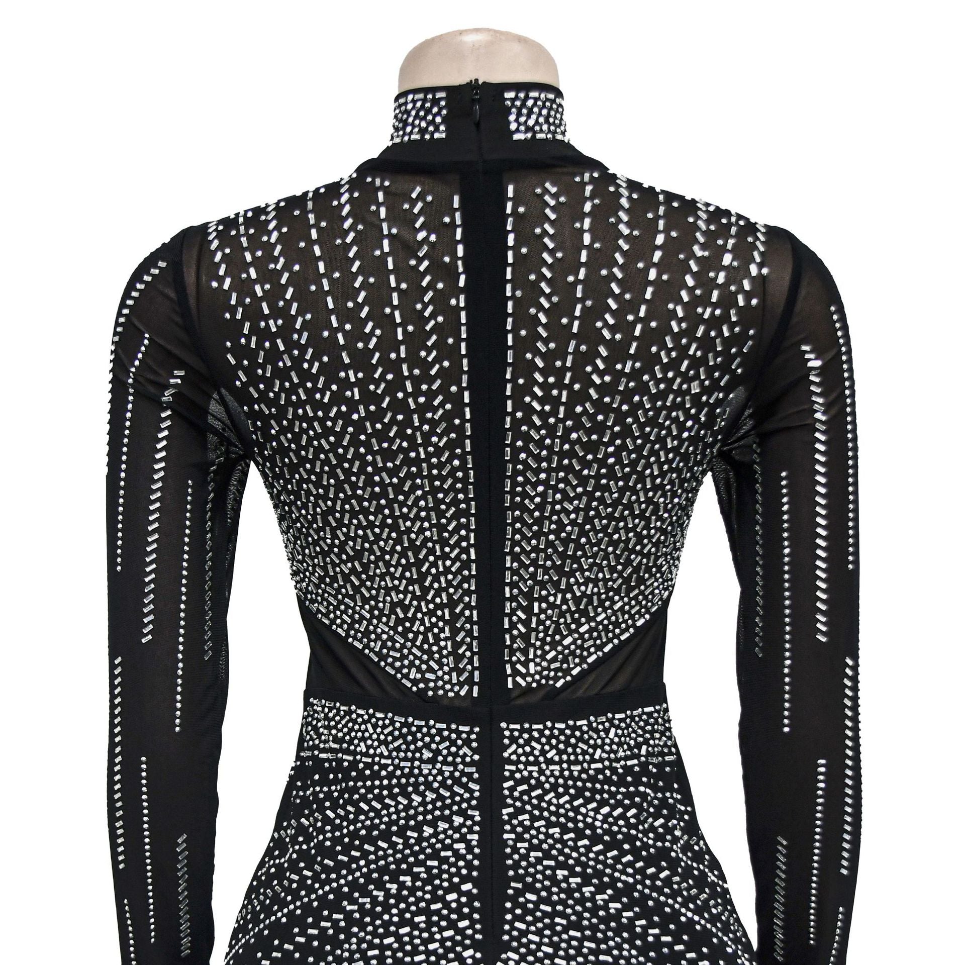 Women's Fashion Solid Color Mesh Beaded Long Sleeve Maxi Dress 23