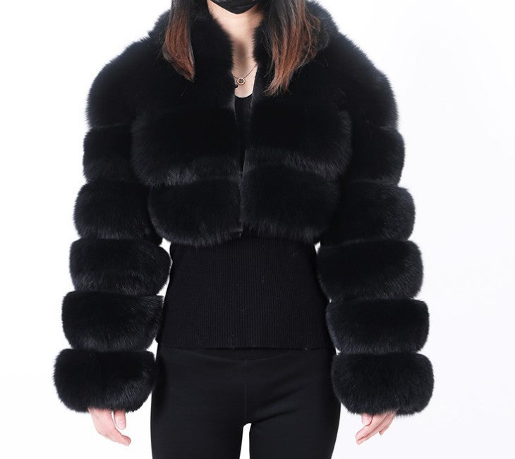 Cropped Coat Fashionable Faux Fur Coat Women Stand Collar Long Sleeves 6