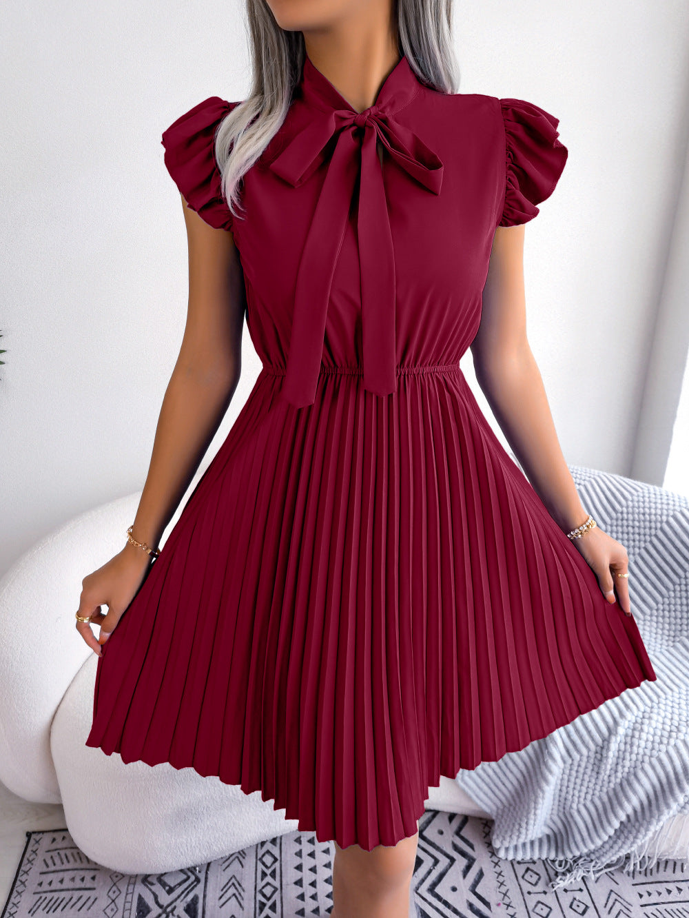 Women Tie Pleated Skirt