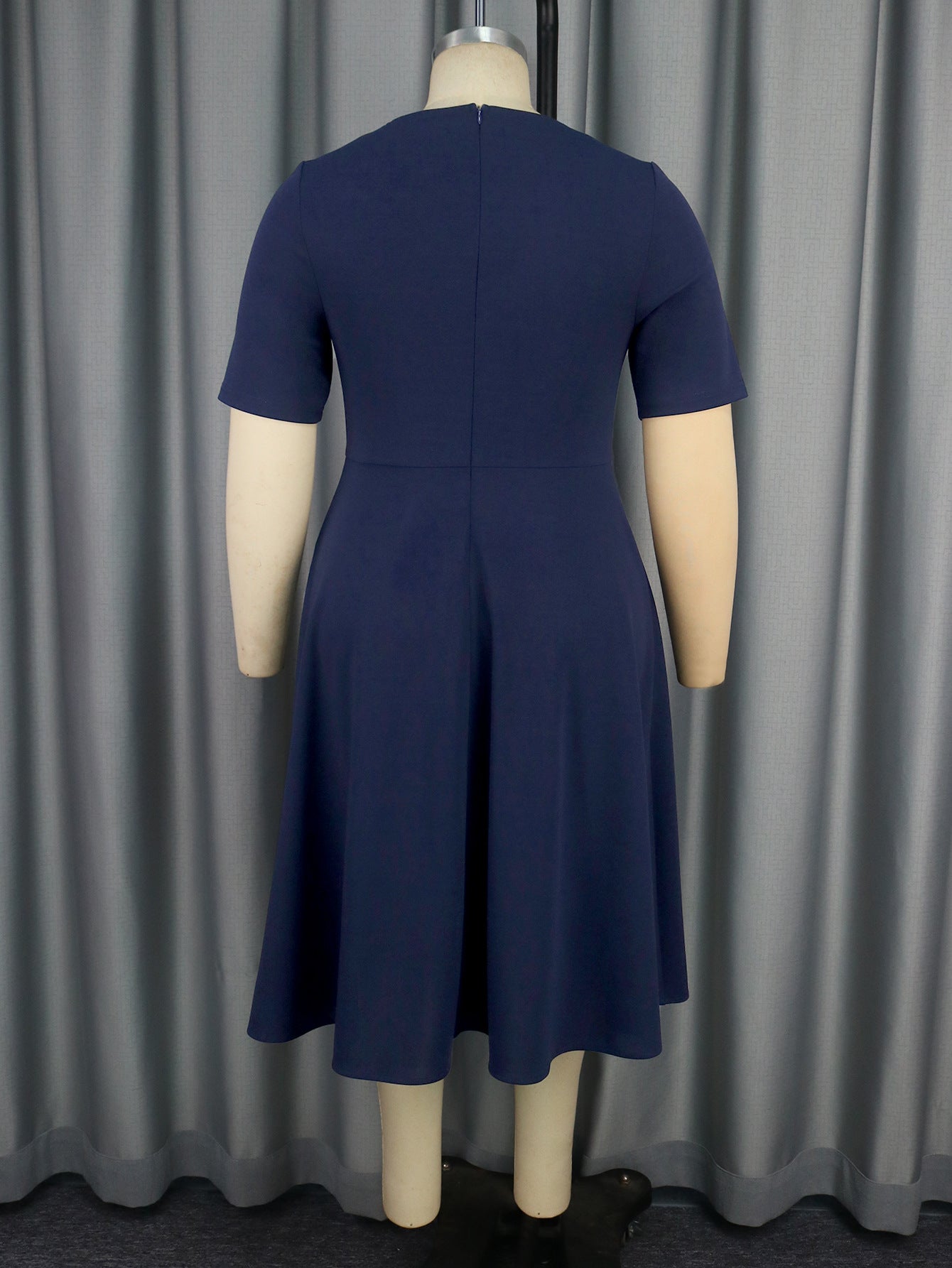 Plus Size Women asymmetric collar pleated Dress 13