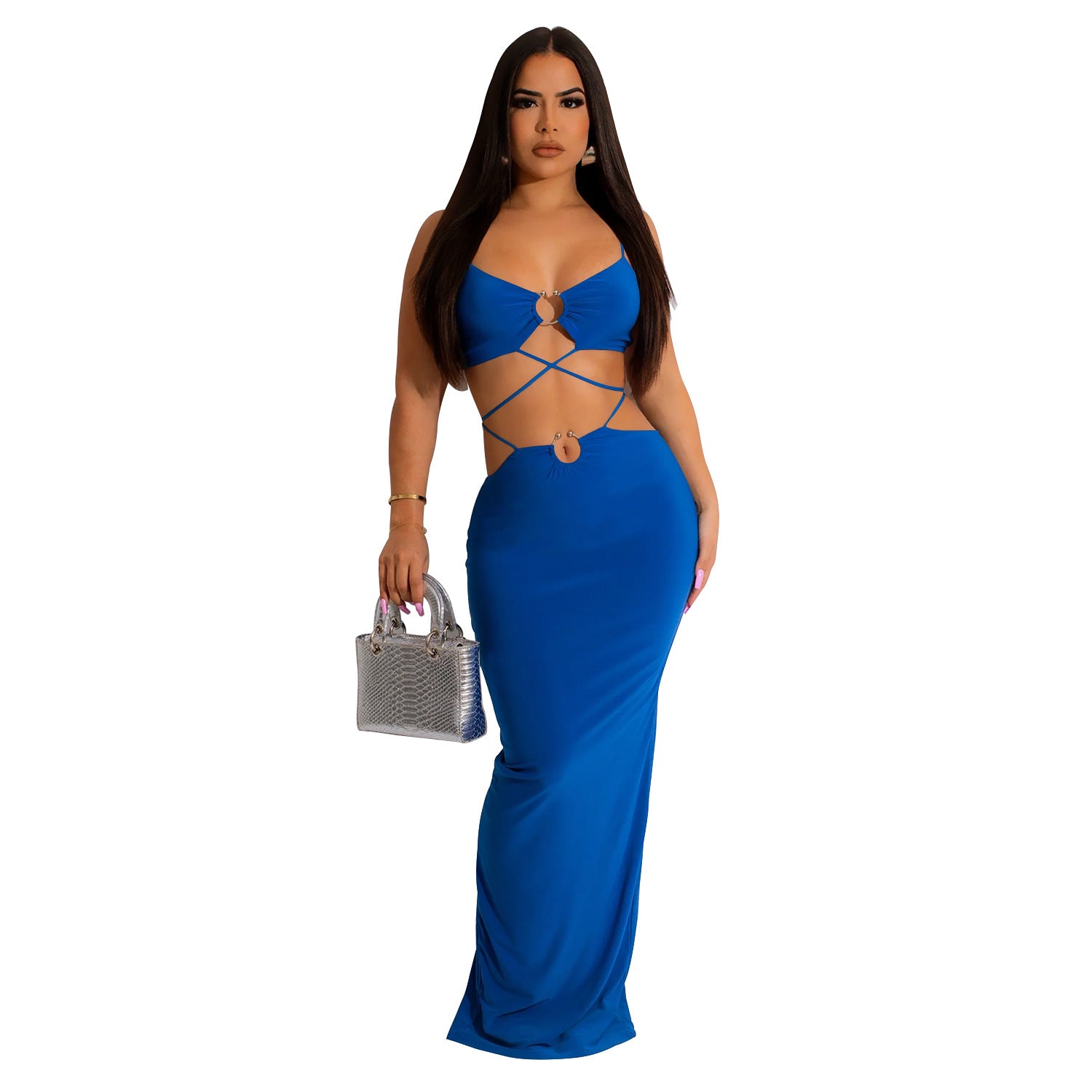 Women's Fashion Solid Color Lace-Up Sleeveless Straps Maxi Dress 12