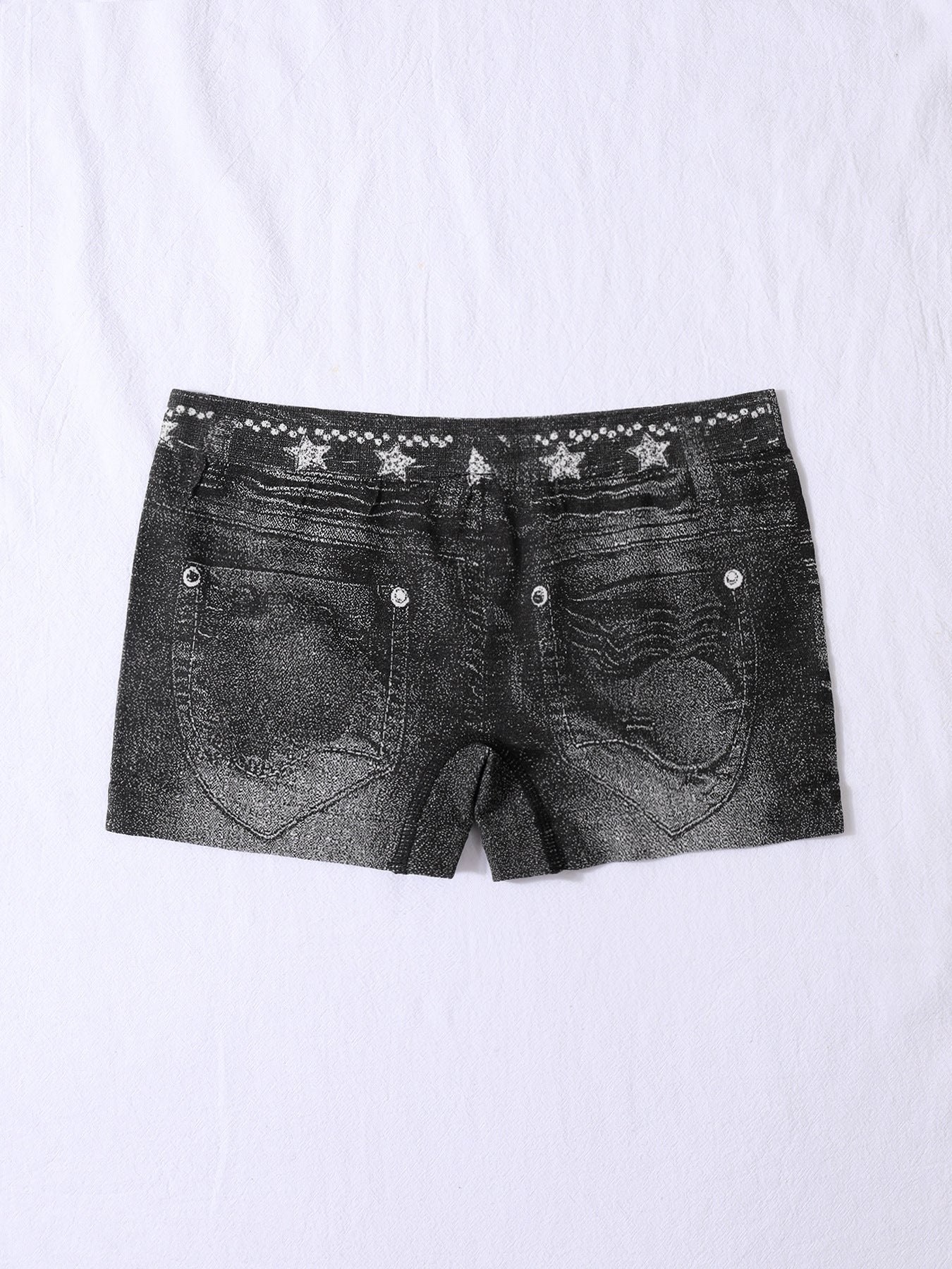 Seamless Simulated Denim Pattern Print Outdoor Wear High Stretch Mid-Rise Women's Square Leg Shorts 20