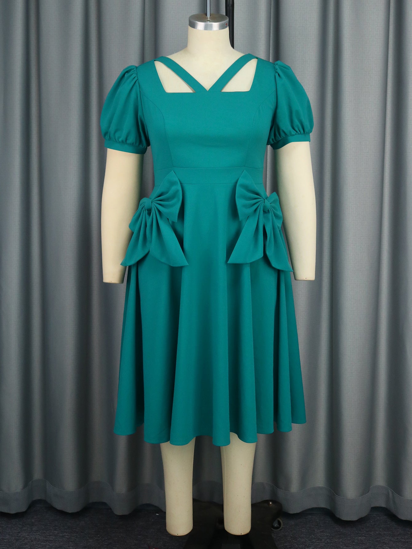 Summer Square Neck Puff Sleeve A-Line Formal Party Dress 4