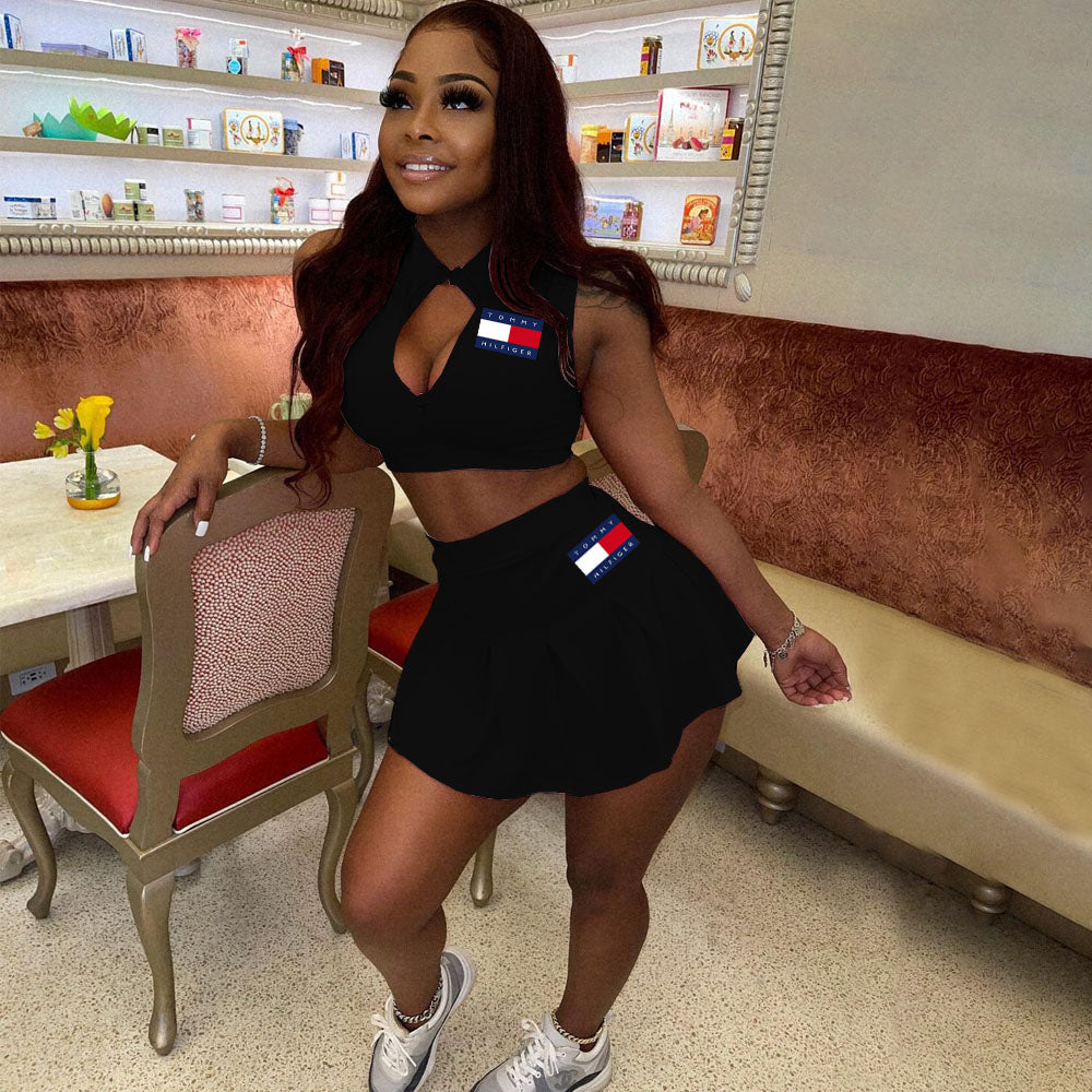 Printed Vest Pleated Skirt Sporty Two-Piece Set 5