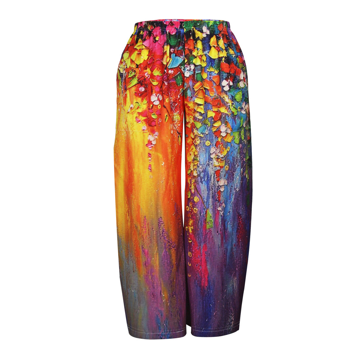 Women Casual High Waisted Loose Printed Wide Leg Pants 12