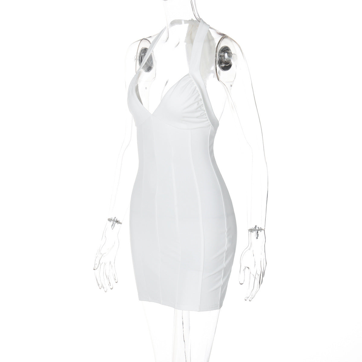 Autumn Women's Sexy Deep V Slim Low Back Halter Neck Bodycon Short Dress 8