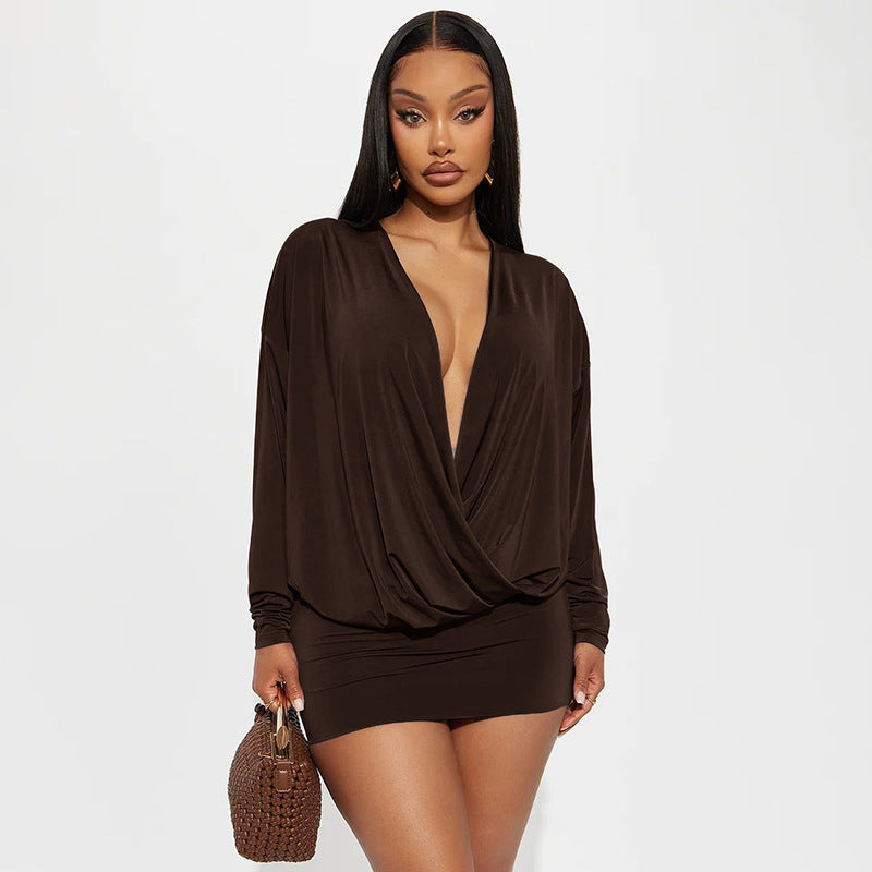 Women's Autumn Street Sexy Deep V Bat Sleeves Long Sleeve Dress 21