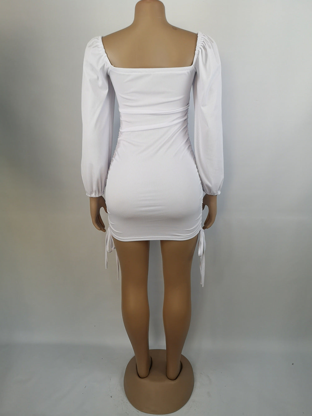 Women Sexy Drawstring Pleated Bodycon Long Sleeve Dress 41