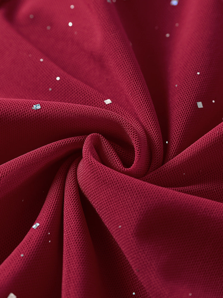 High-Low Slit Low Back Mesh Fishtail Dress 13