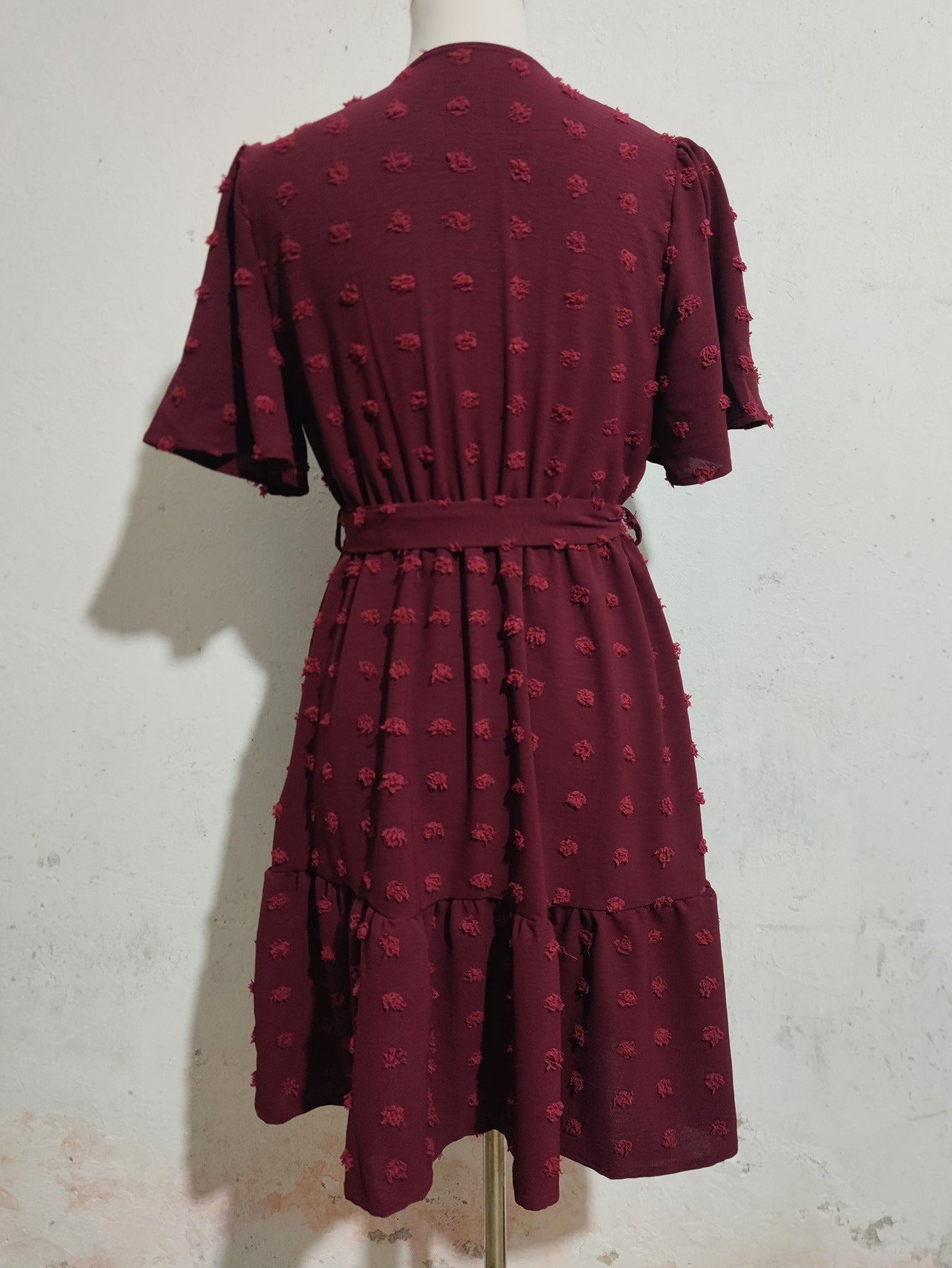 Women Ruffle Sleeve V Neck Lace-Up Dress 7