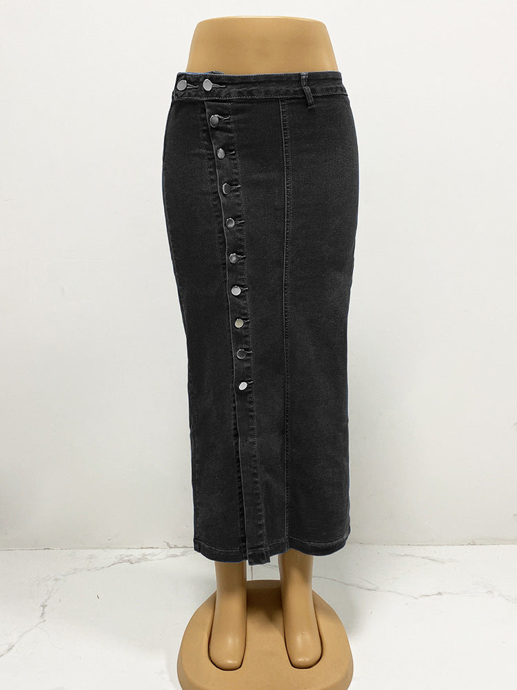 Women's Button Irregular Slit High Waist Sexy Slim Bodycon Denim Skirt 13