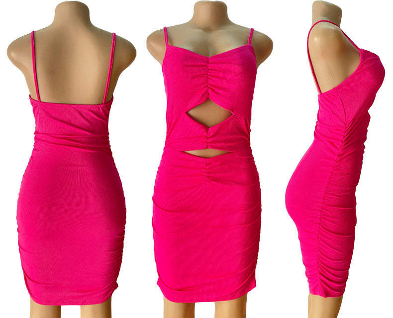 Women Summer Sexy Hollow Crop Pleated Strap Dress 18