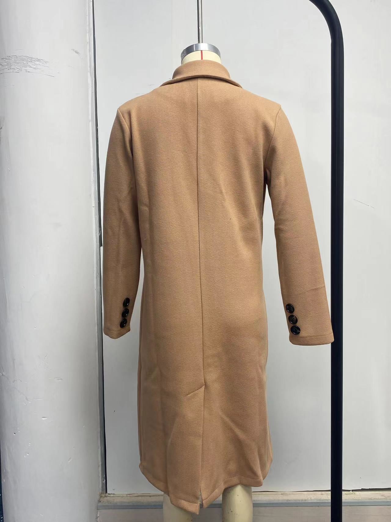 Women Solid Long Sleeve Double Breasted Pocket Coat 37