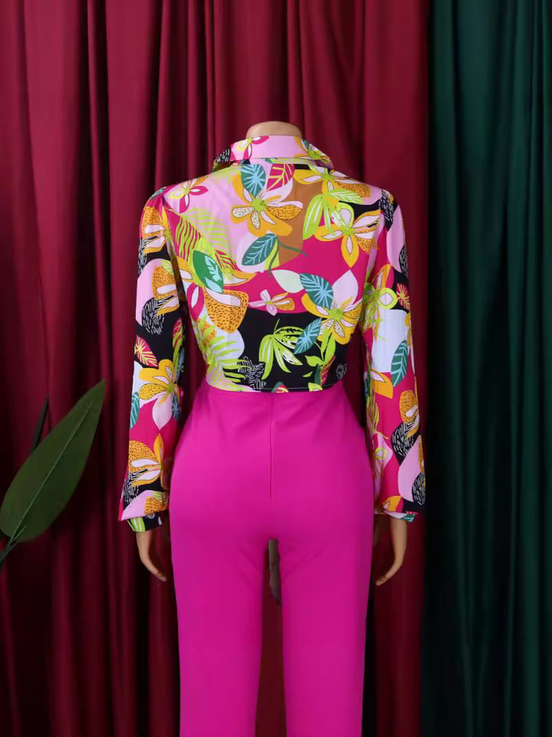 Fashionable Women's Printed Turndown Collar Lace-Up Long Sleeve Shirt 6