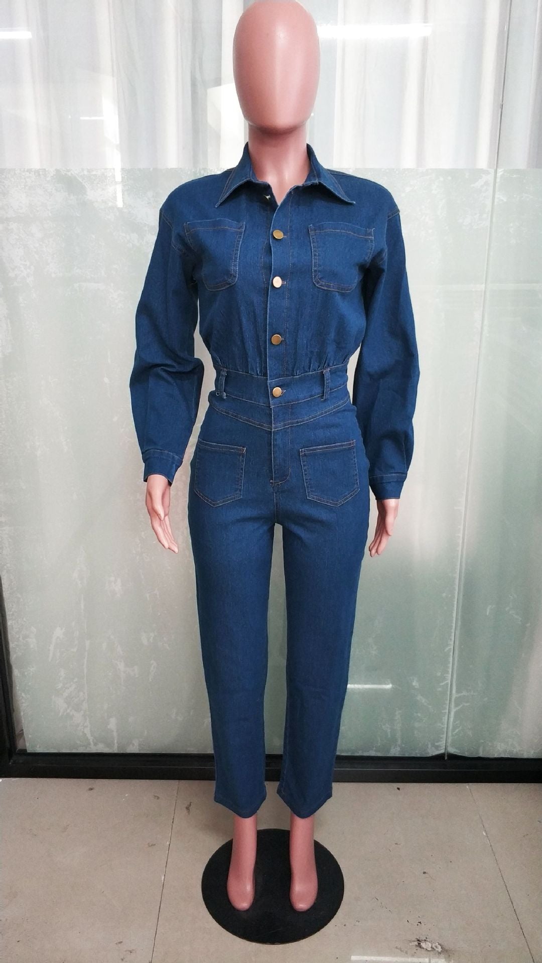 Women Stretch Wash Denim Jumpsuit 7