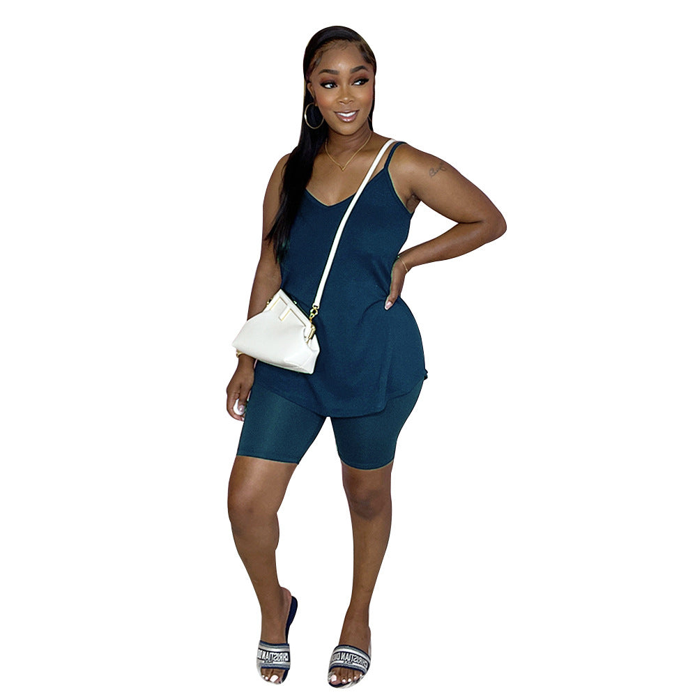 Women Summer Sexy Sleeveless Straps Top + Shorts Two-piece Set 8