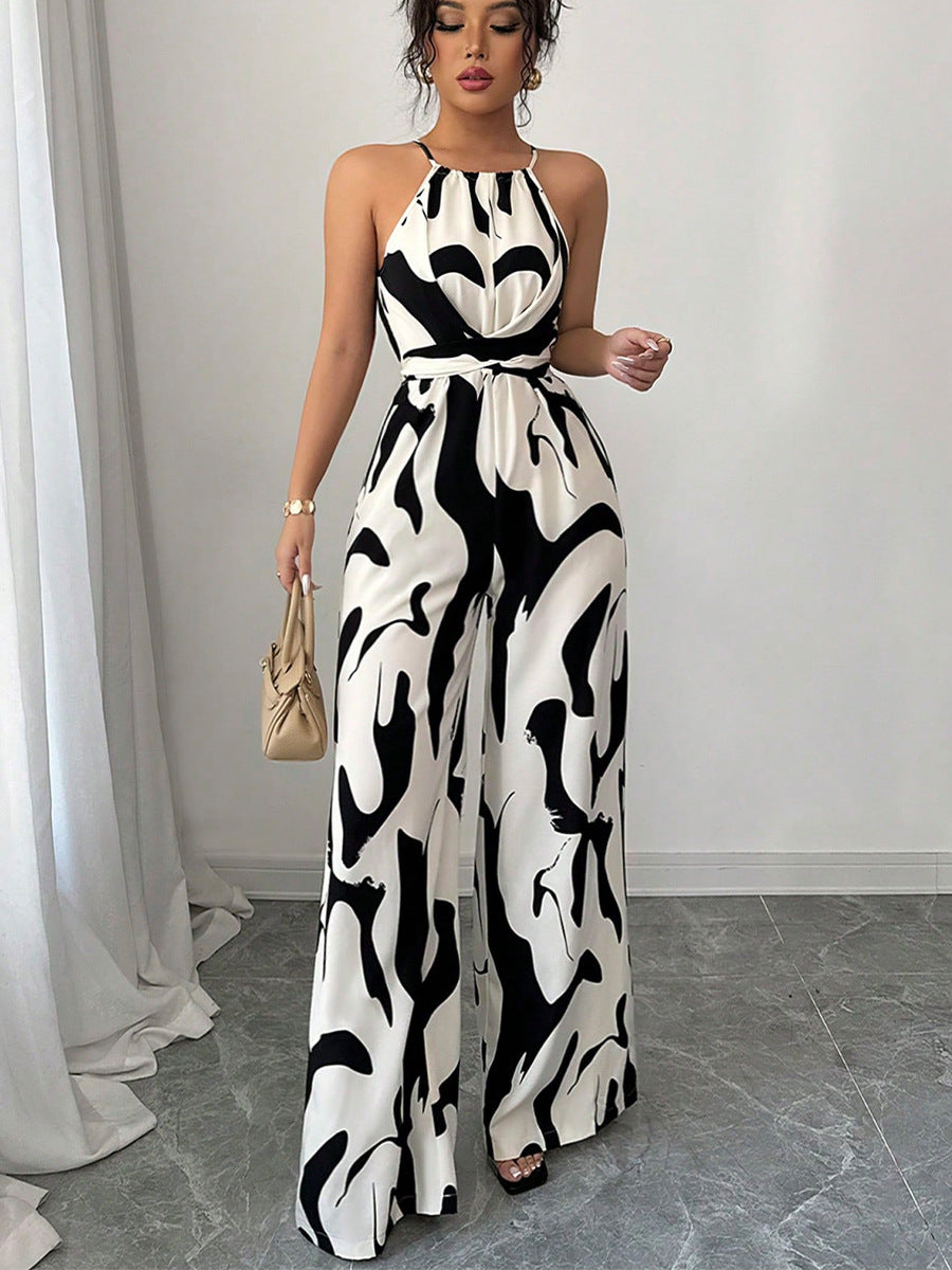 Spring/Summer Zebra Print Wide-Leg Jumpsuit