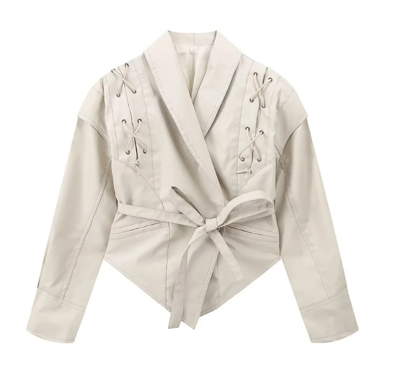 Women's American Retro Casual Faux Leather Jacket 32