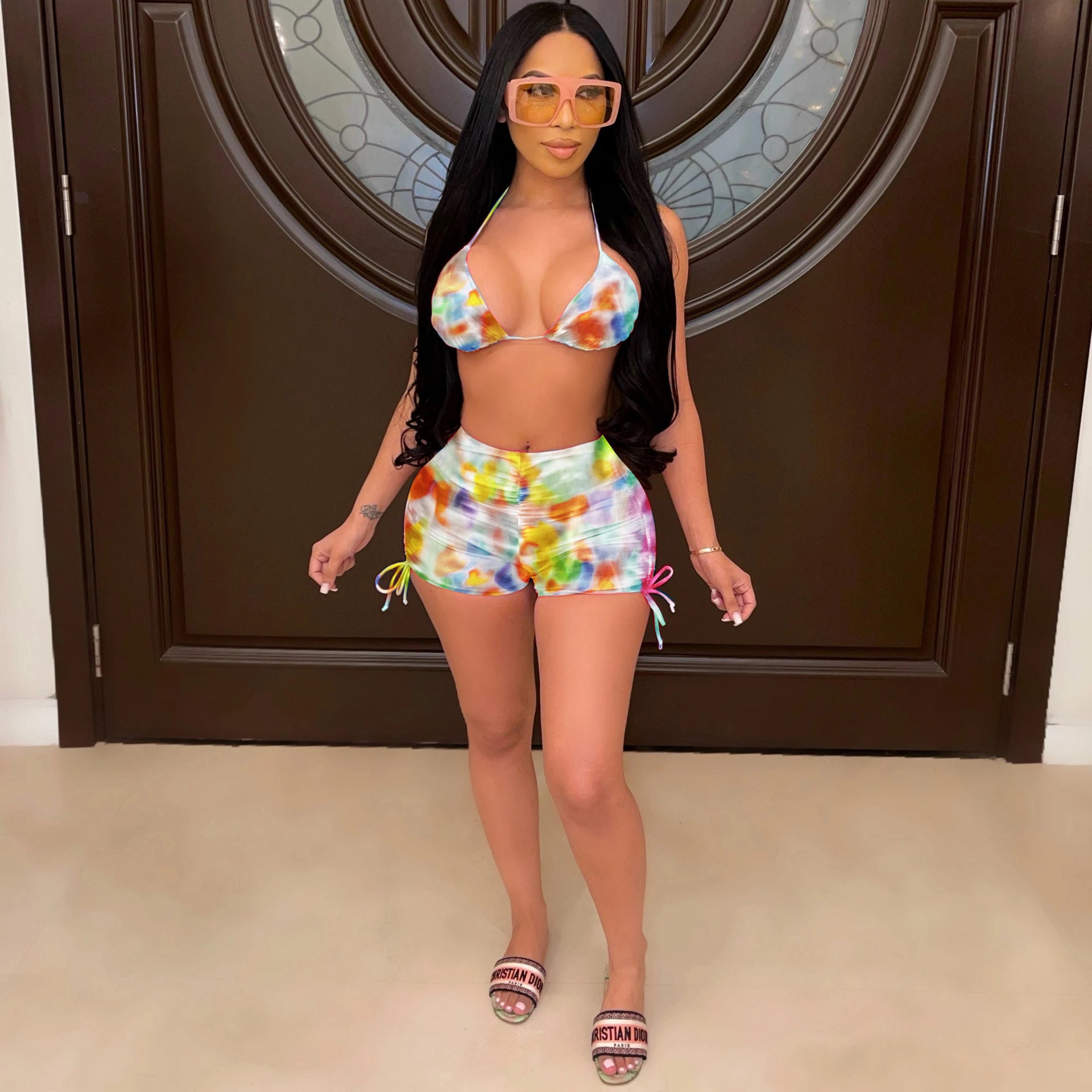 Spring And Summer Women's Sexy Multi-Color Printed Two-Piece Shorts Set 7