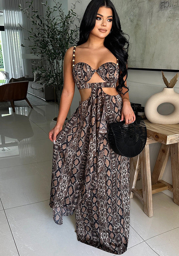 Fashion Women's Sexy Snake Pattern Print Strap Dress