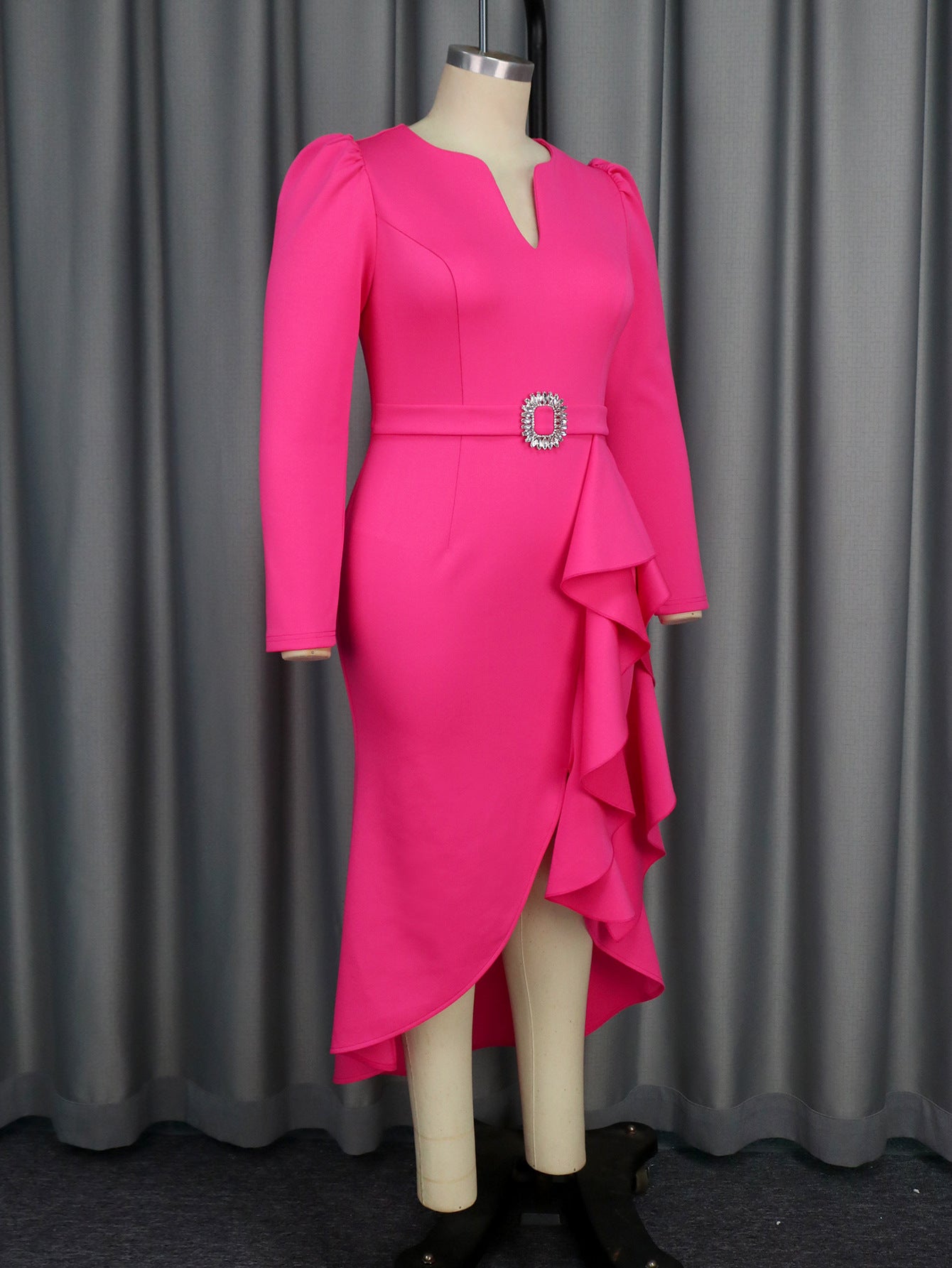 Plus Size Belt Fashion Formal Party Ruffle Evening Dresses 5