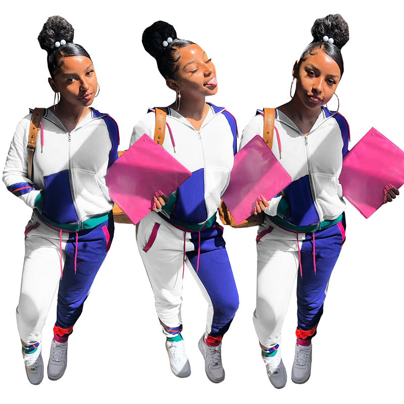 Women Casual Autumn and Winter Women Sports Color Matching Top and Pant Two-piece Set 6