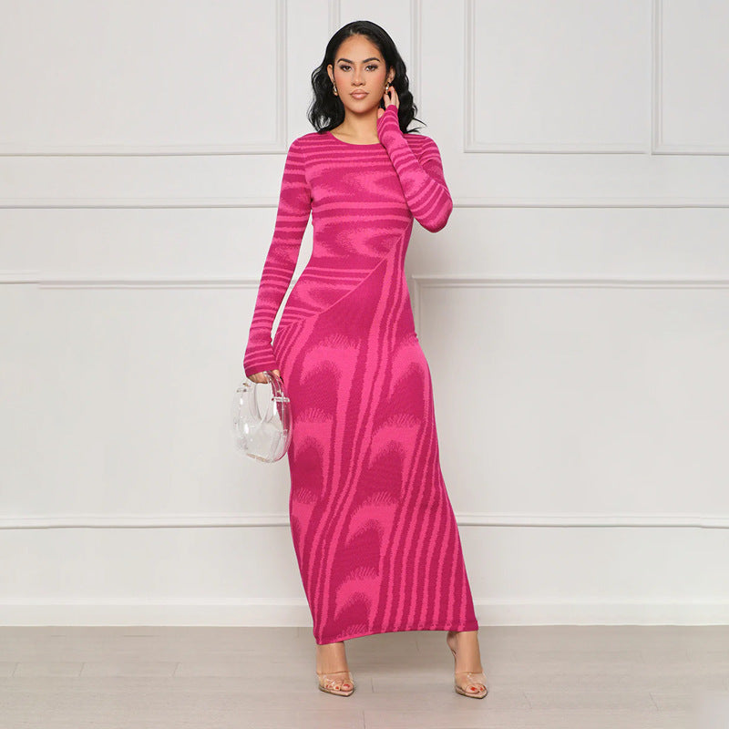 Women Irregular Print Sexy Bodycon Long Sleeve Dress 4