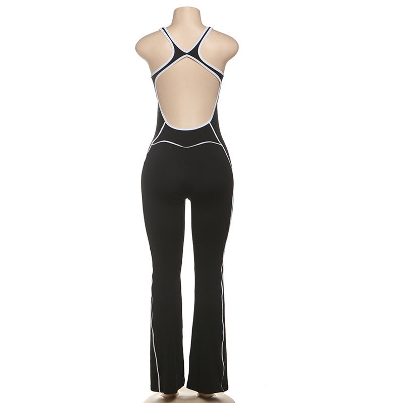 Summer Fashion Low Back Tight Fitting Contrast Color Slim Butt Lift Yoga Casual Jumpsuit for Women 10
