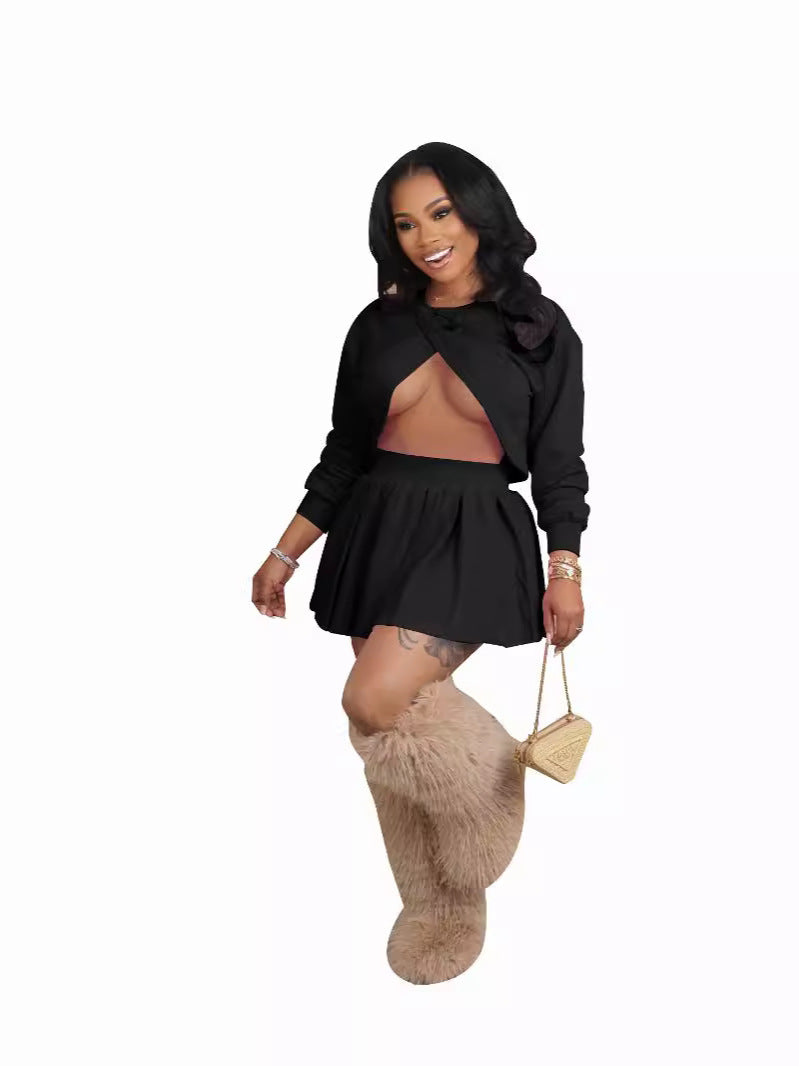 Women's Summer Low Back Top Pleated Skirt Two-Piece Set 15