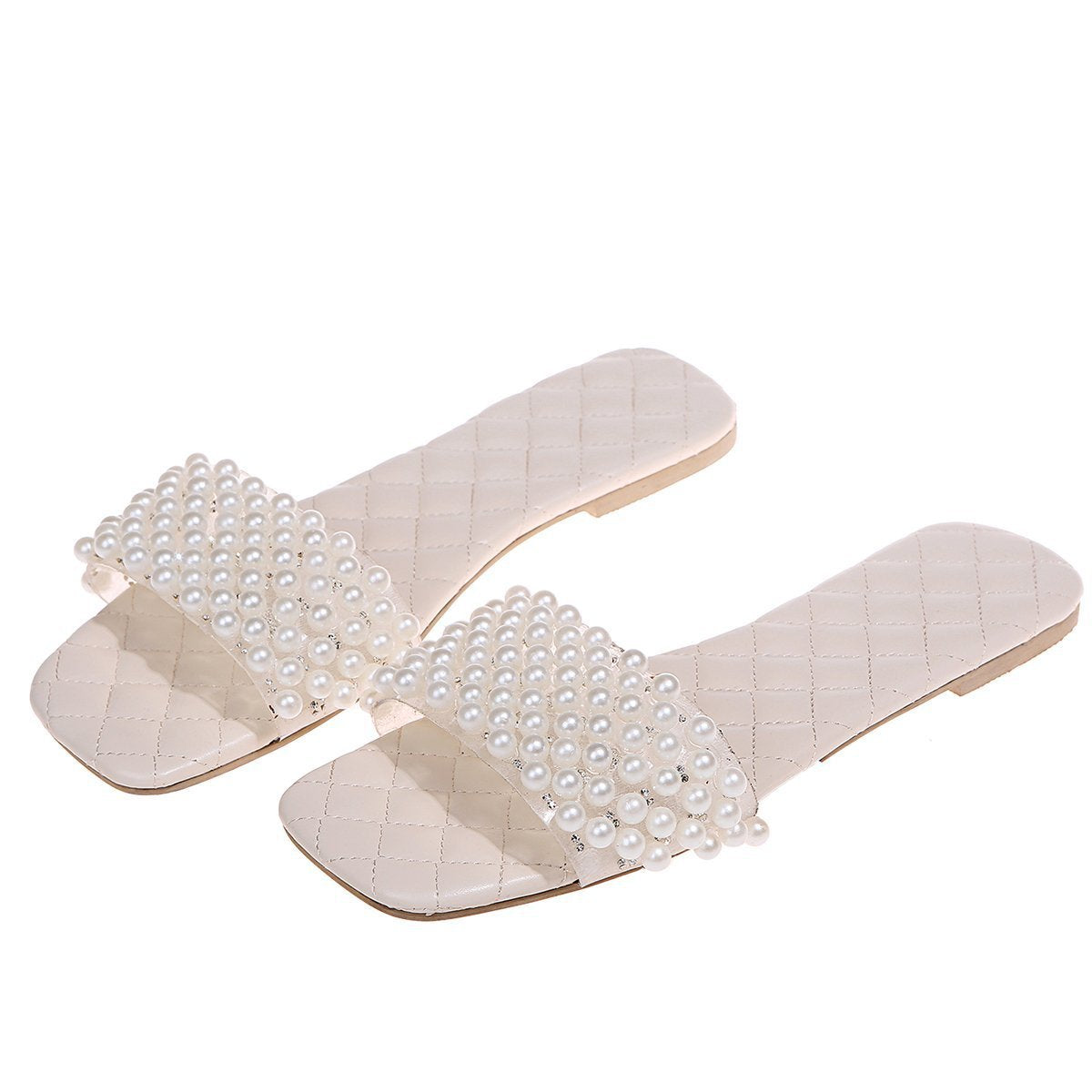 Ladies Summer Flat Slip-On Pearl Sandals 5