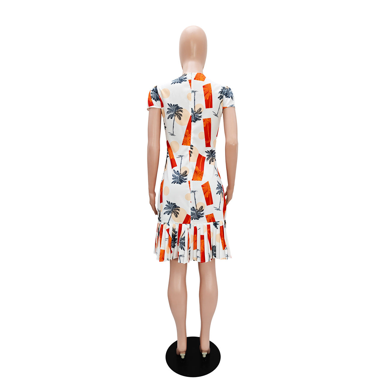 Women Printed Pleated Short Sleeve Dress 3