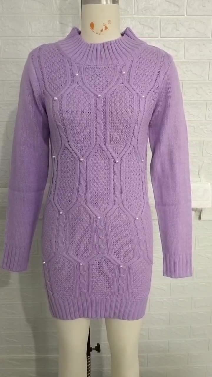 Women autumn and winter Round Neck beaded bodycon sweater dress 6