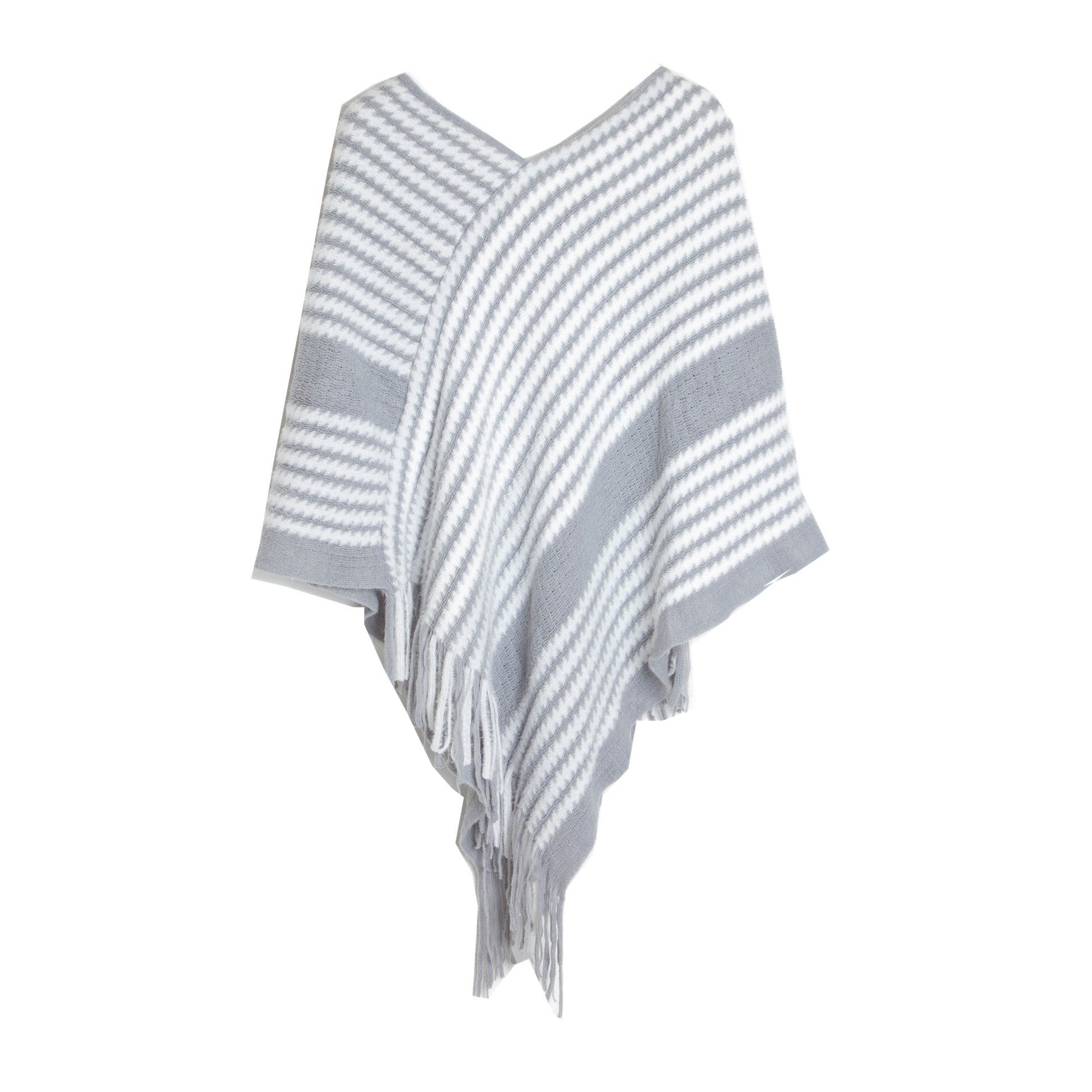 Women winter bat sleeve black striped knitting shawl sweater 13