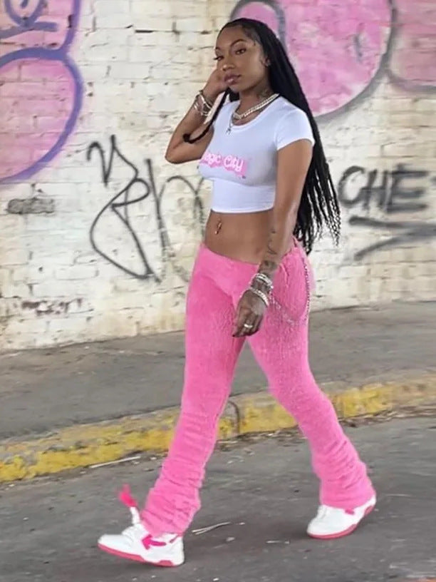 Women's Casual Slim Bodycon Tight Fitting Bell Bottom Fleece Pants 4