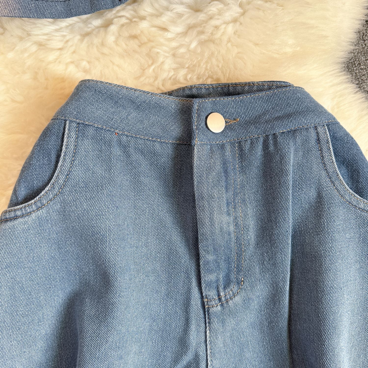 Summer Fashion Sleeveless Short Denim Patchwork Top Wide Leg Trousers Contrast Color Two piece Set for Women 11