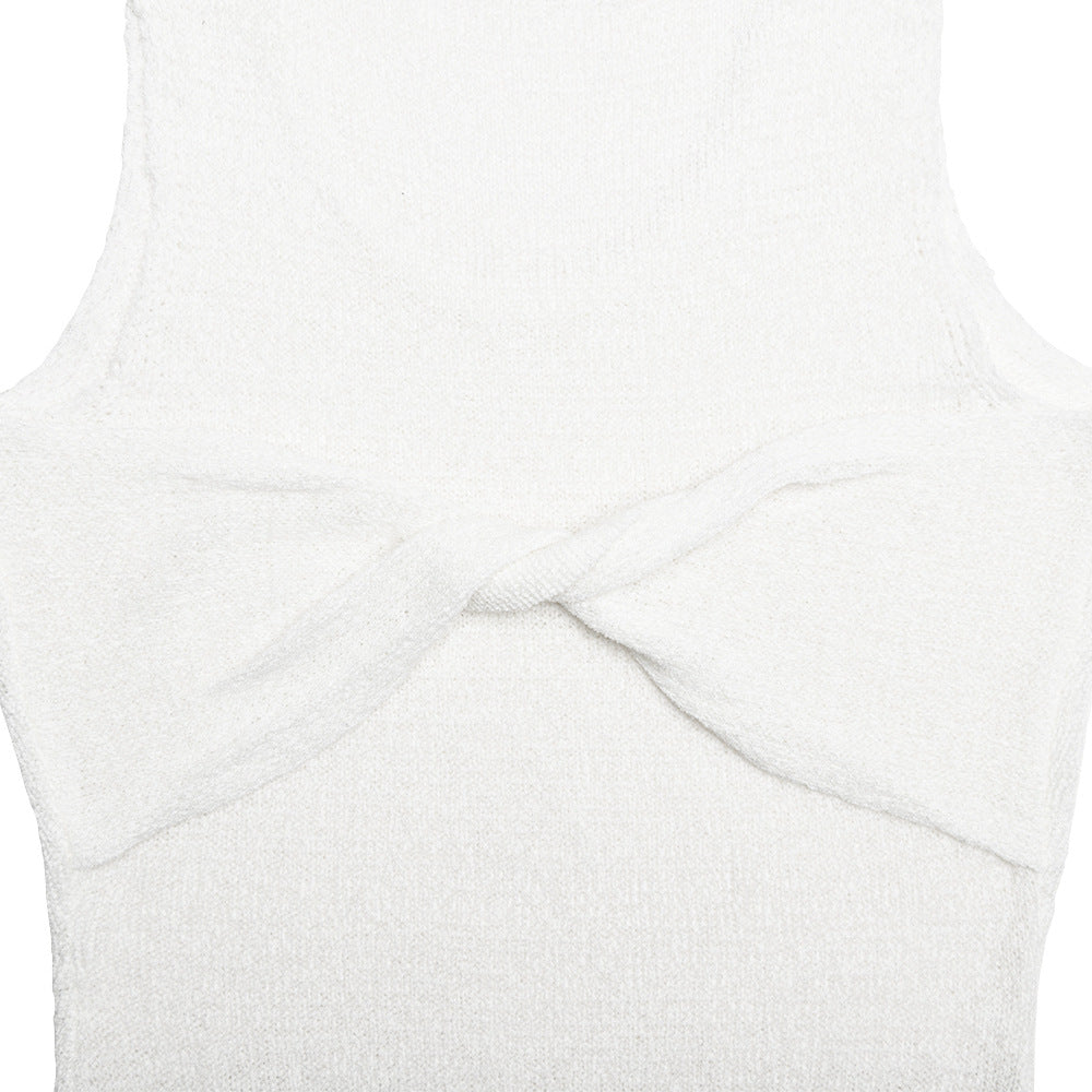 Spring And Summer Sexy And Fashionable Sleeveless Knitting Knot Round Neck Slim Long Dress 15