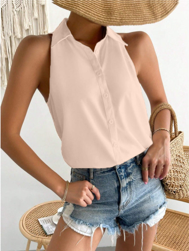 Women sleeveless shirt Career Solid shirt 4
