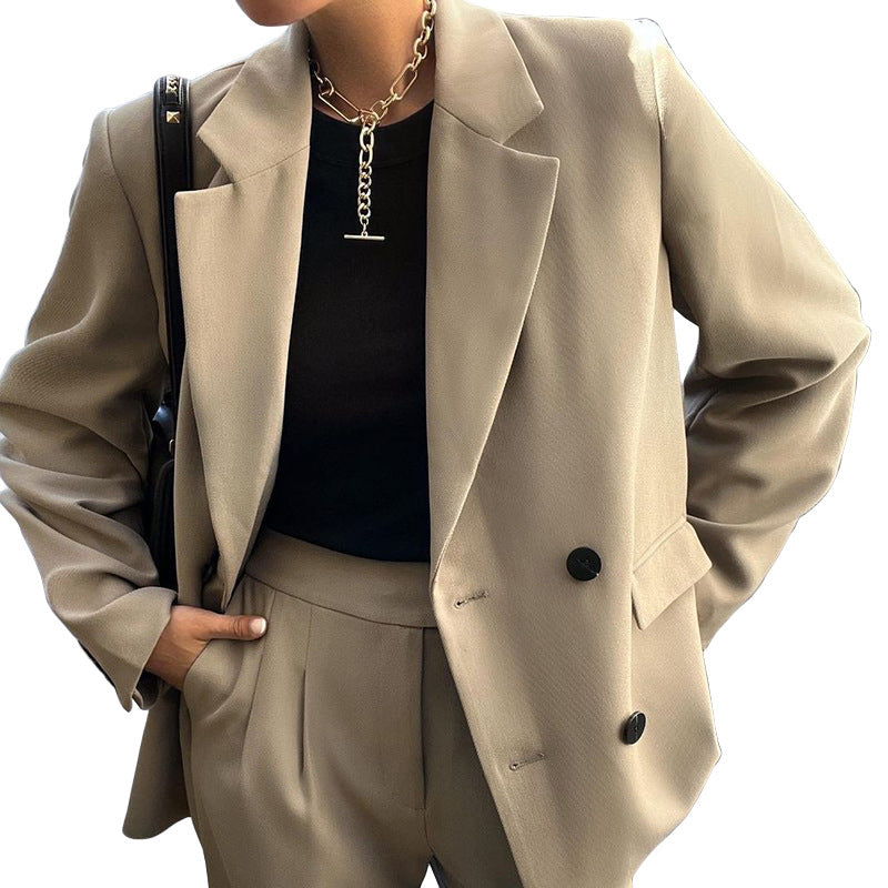 Fall Women Chic Solid Suit And Pants Two Piece 8