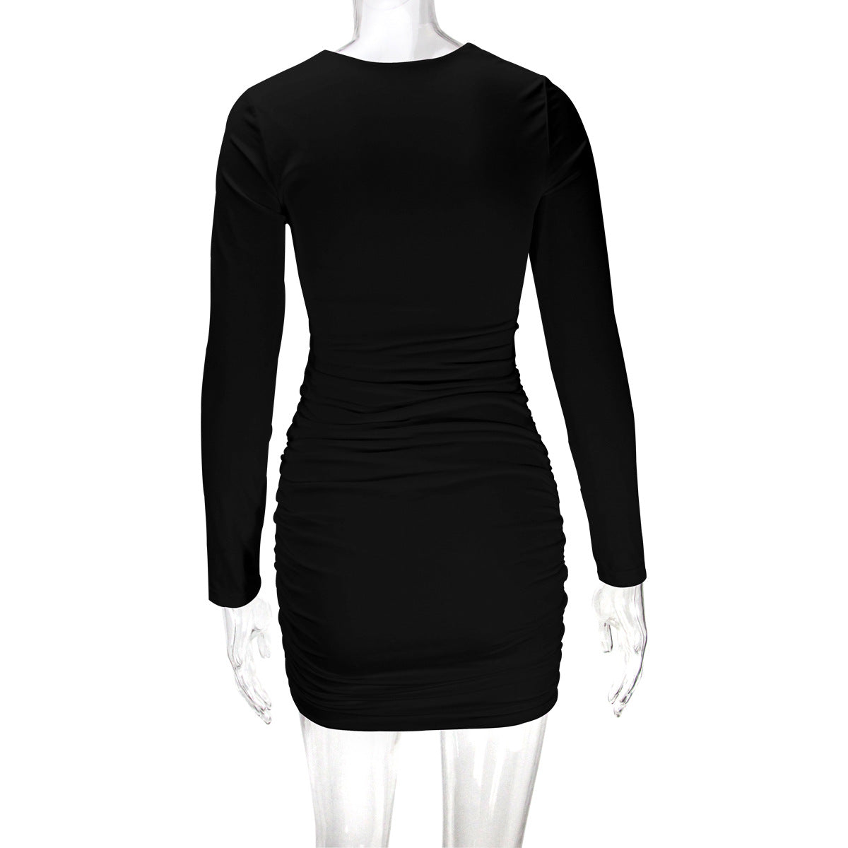 Women Sexy Hollow Long Sleeve Pleated Bodycon Dress 19