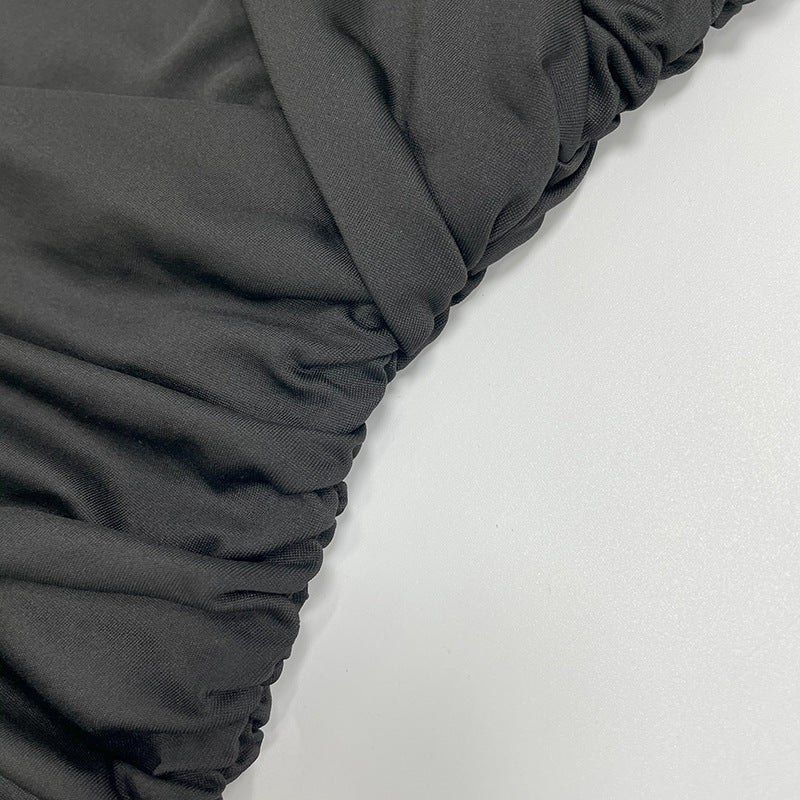 Women's Autumn Fashion Slim Fit Round Neck Long Sleeve Shirred Bodycon Irregular Ribbon Dress 30