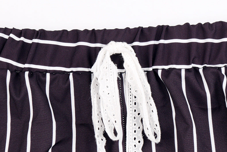 Summer Stripes Printed Strap Pajamas Two-Piece Home Clothes Set 24